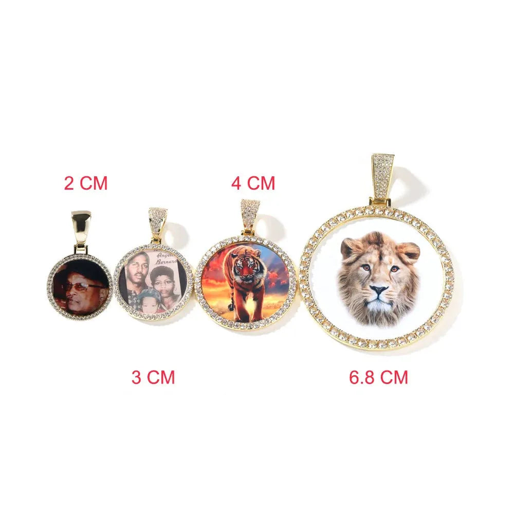UWIN DIY Medallion Photo Pendant Necklace Large Round Custom Picture Charms Necklace Iced Out CZ Fashion Jewelry for Memory Gift, Mike Armstrong