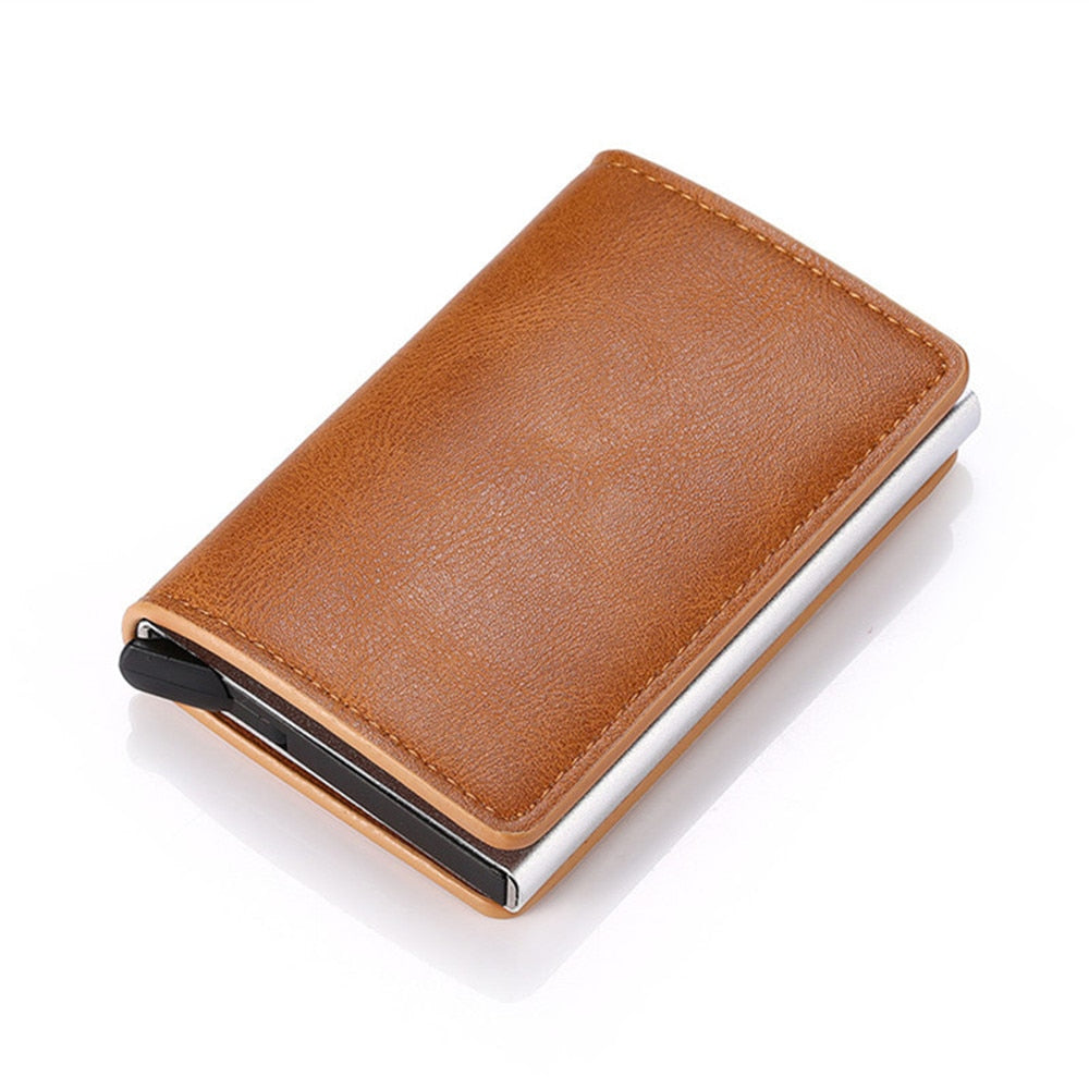 2021 Credit Card Holder Wallet Men Women RFID Aluminium Bank Cardholder Case Vintage Leather Wallet with Money Clips - Mike Armstrong