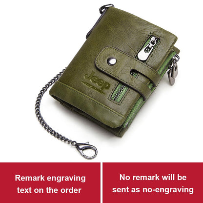 Free Engraving 100% Genuine Leather Men Wallet Coin Purse Small Mini Card Holder Chain PORTFOLIO Portomonee Male Walet Pocket - Mike Armstrong