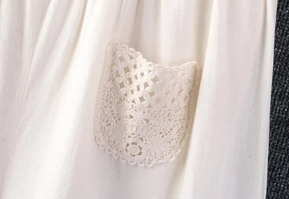 Spring Summer Light Thin Cotton Embroidered Pants Women Elastic Waist Tiny Hollow Pocket Wide Leg Pants Duobao0319-02, Mike Armstrong