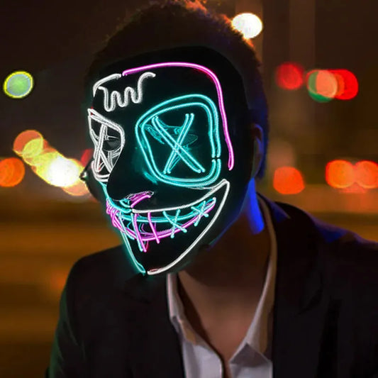 LED Neon Scary Halloween Mask: Illuminate the Night of Horror