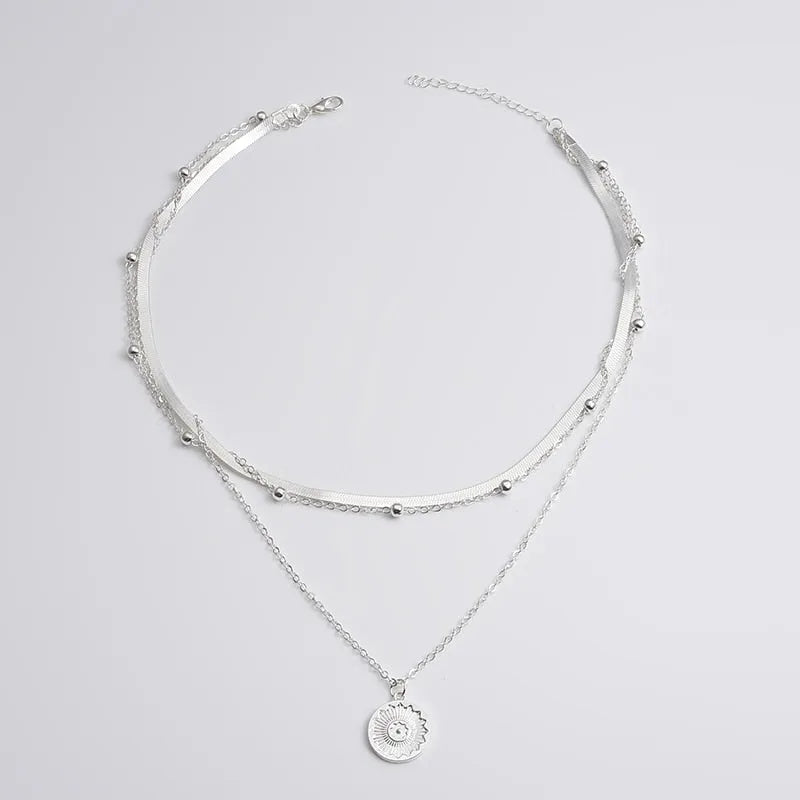 925 STERLING SILVER THREE-LAYER ROUND NECKLACE