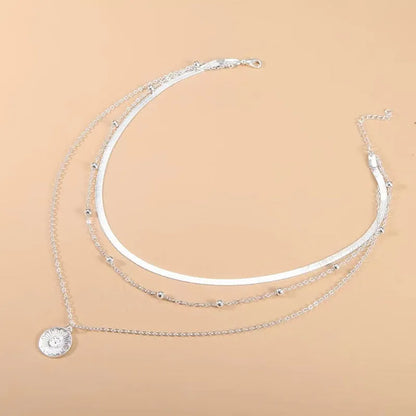 925 STERLING SILVER THREE-LAYER ROUND NECKLACE