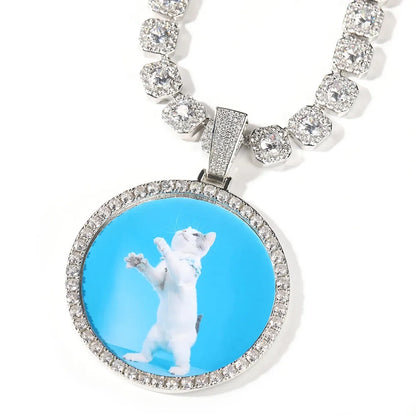 UWIN DIY Medallion Photo Pendant Necklace Large Round Custom Picture Charms Necklace Iced Out CZ Fashion Jewelry for Memory Gift, Mike Armstrong