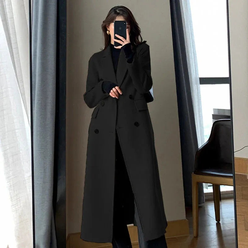 Trench Coat Women Streetwear Double Breasted Wool - Mike Armstrong