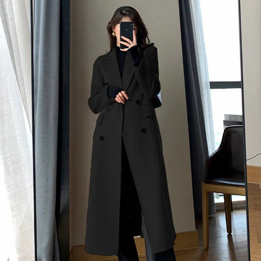 Trench Coat Women Streetwear Double Breasted Wool - Mike Armstrong