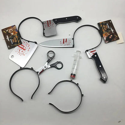 Halloween Costume Scary Weapon Headbands Rubber Plastic Knife Axe Cleaver and Scissor Horror Crown For Teen Men Halloween Decor