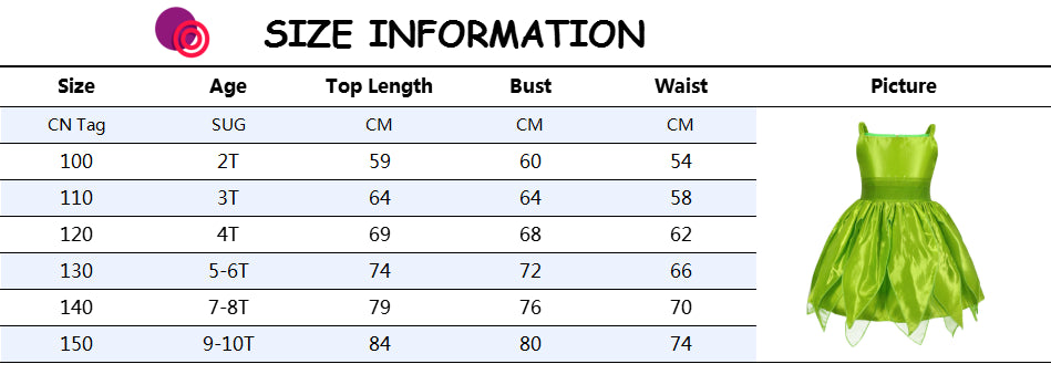 Popxstar Tinker Bell Princess Halloween Cosplay Girls Baby Party Green Flower Fairy Tinker Bell Dress Elf Costume Butterfly Wings Set