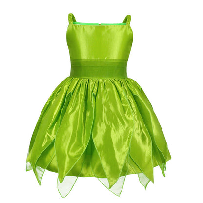 Popxstar Tinker Bell Princess Halloween Cosplay Girls Baby Party Green Flower Fairy Tinker Bell Dress Elf Costume Butterfly Wings Set
